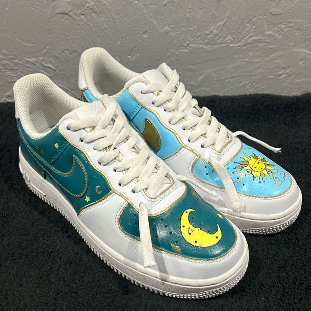 Custom NIKE AIR FORCE 1 Low Sneakers Sun&Moon Day&Night - Rare‎ One of One - EUC